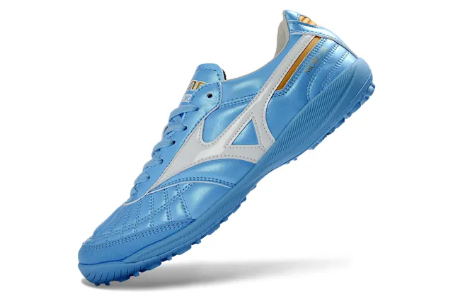 Mizuno Blue White Quilted Toe Box Metallic Light Upper Turf Soccer Shoes 5
