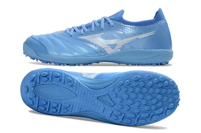 Mizuno Morelia Neo हल्का नीला चमकदार टर्फ फुटबॉल जूते 3