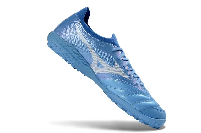 Mizuno Morelia Neo हल्का नीला चमकदार टर्फ फुटबॉल जूते 4