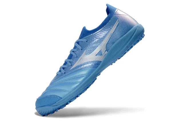 Mizuno Morelia Neo हल्का नीला चमकदार टर्फ फुटबॉल जूते 5