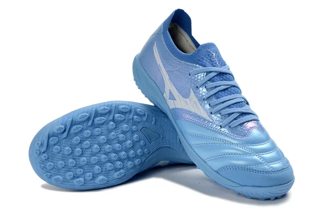 Mizuno Morelia Neo हल्का नीला चमकदार टर्फ फुटबॉल जूते 6