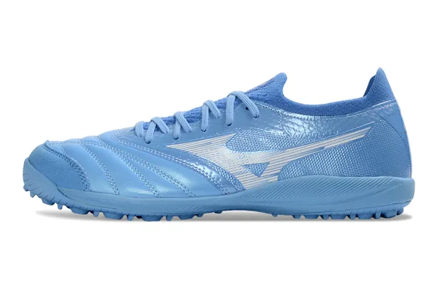 Mizuno Morelia Neo हल्का नीला चमकदार टर्फ फुटबॉल जूते 7