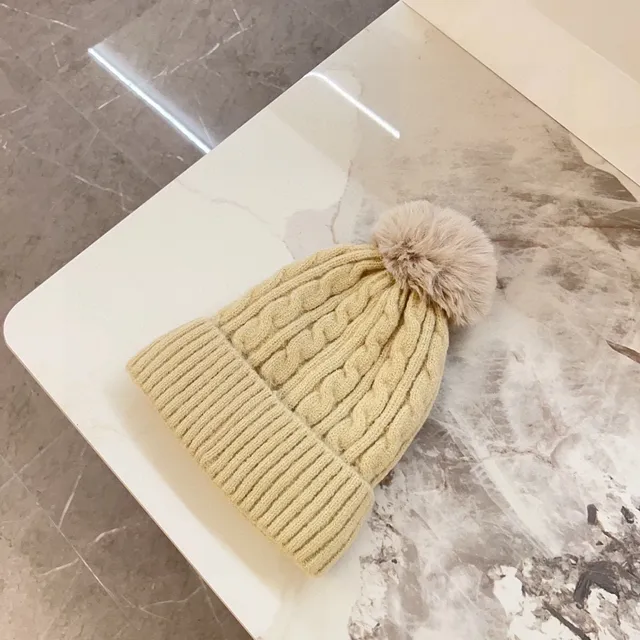 Moncler Beige Brown Cable Knit Ribbed Cuff Beanie 4