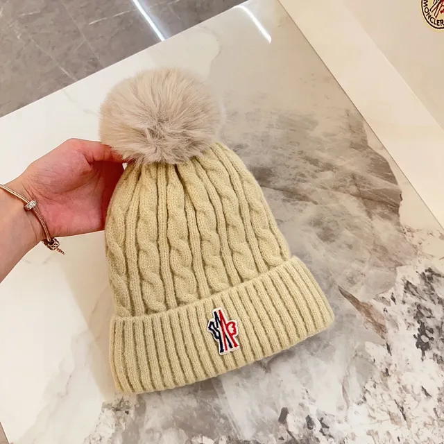 Moncler Beige Brown Cable Knit Ribbed Cuff Beanie 6