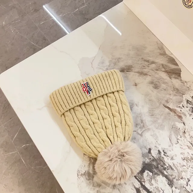Moncler Beige Brown Cable Knit Ribbed Cuff Beanie 7
