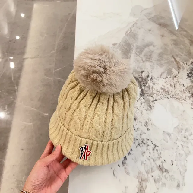 Moncler Beige Brown Cable Knit Ribbed Cuff Beanie 9