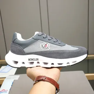 Moncler Gray White Mixed-Material Upper Sculpted Perforated Midsole Sneakers