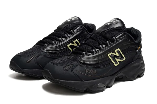 New Balance 1000 Black Gold Silhouette Layered Synthetic Upper Chunky Sneakers 2