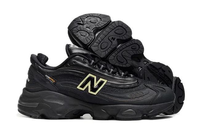 New Balance 1000 Black Gold Silhouette Layered Synthetic Upper Chunky Sneakers 4