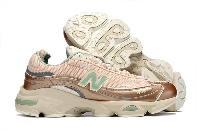 New Balance Pink Beige Platform Sole Mesh And Metallic Synthetic Overlay Chunky Sneakers 4