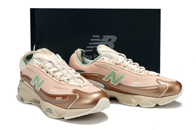 New Balance Pink Beige Platform Sole Mesh And Metallic Synthetic Overlay Chunky Sneakers 5