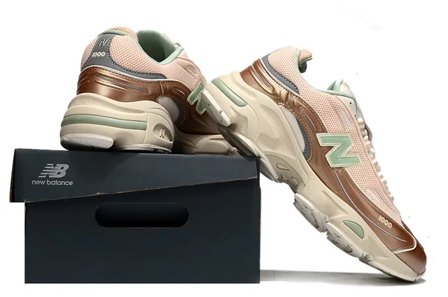 New Balance Pink Beige Platform Sole Mesh And Metallic Synthetic Overlay Chunky Sneakers 6