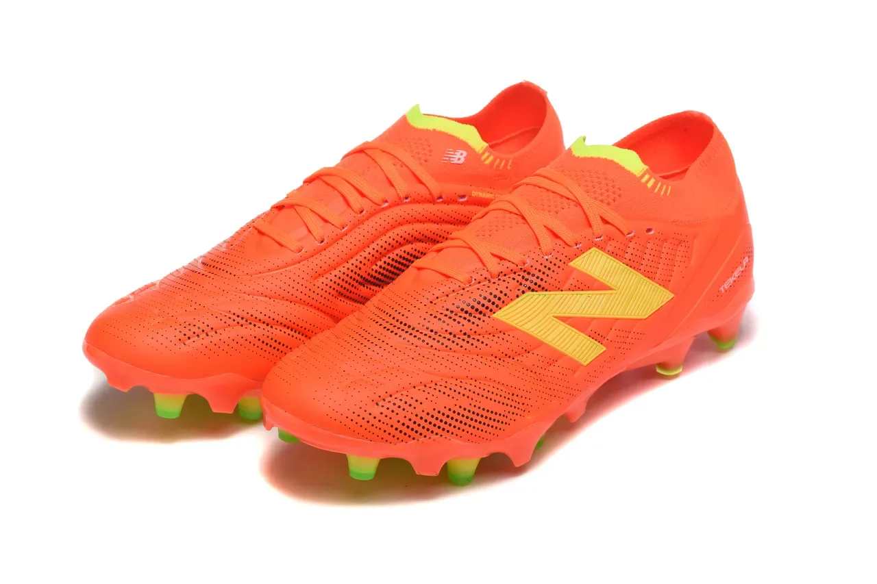 New Balance Tekela برتقالي أخضر، نعل mold studs، upper texturizado sintético، للأرض الصلبة، أحذية كرة القدم 8
