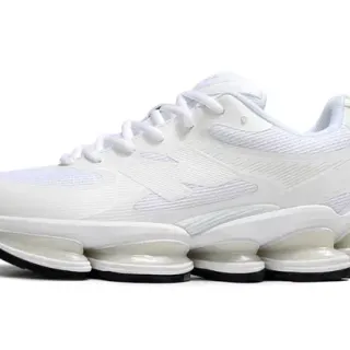 New Balance सफेद काला सेगमेंटेड ट्रांसल्यूसेंट मिडसोल लेयर्ड सिंथेटिक एंड मेश अपर चंकी स्नीकर
