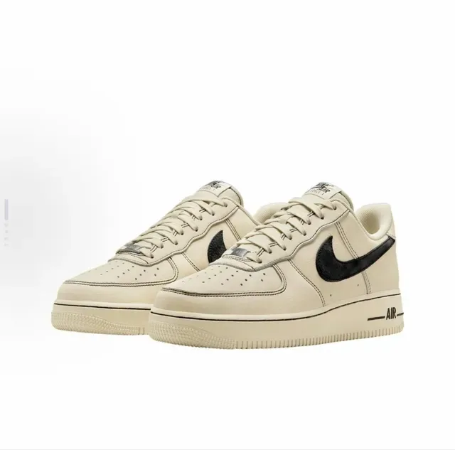 Nike Air Force 1 Beige Black Low-Top Leather Upper Lifestyle Sneakers 6