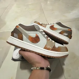 نيكي Air Jordan 1 بيج براون منخفض الارتفاع شكل كانفاس و سويد بايتشورك أحذية أسلوب حياة