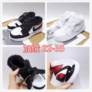 Nike Air Jordan 1-Inspired محشوة بالفراء White Black Red أحذية أسلوب حياة للأطفال