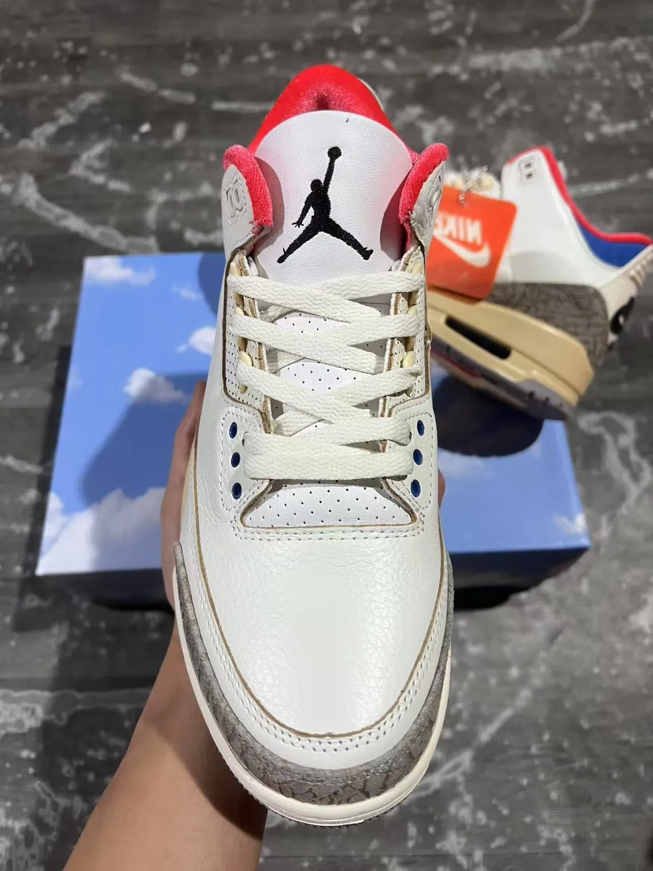 Nike Air Jordan 3 Tênis de Basquete com Estampa de Elefante Branco e Bege 3