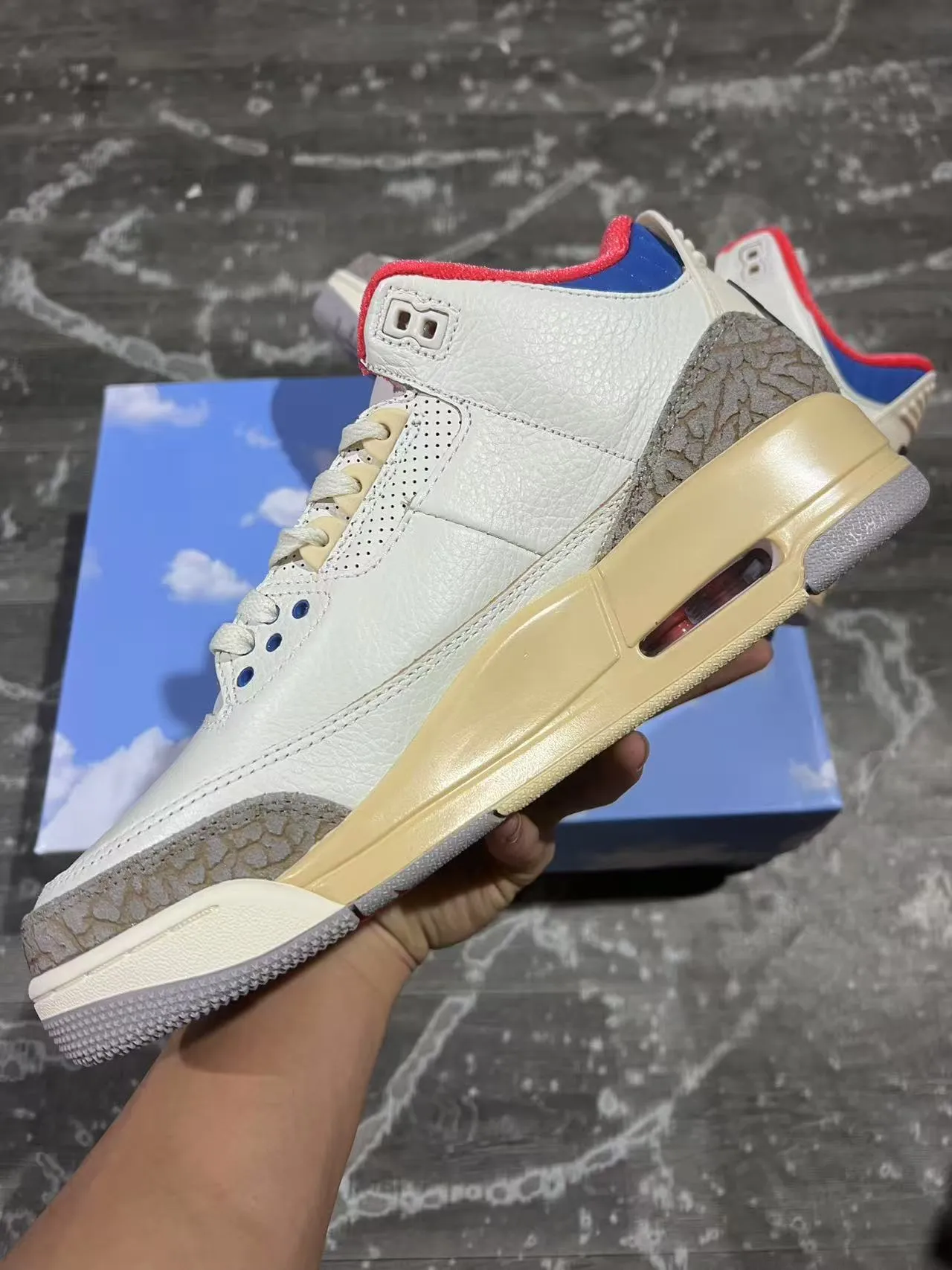Nike Air Jordan 3 Tênis de Basquete com Estampa de Elefante Branco e Bege 5