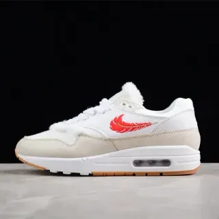 Nike Air Max 1 Branco Bege Vermelho Pena Tênis Lifestyle