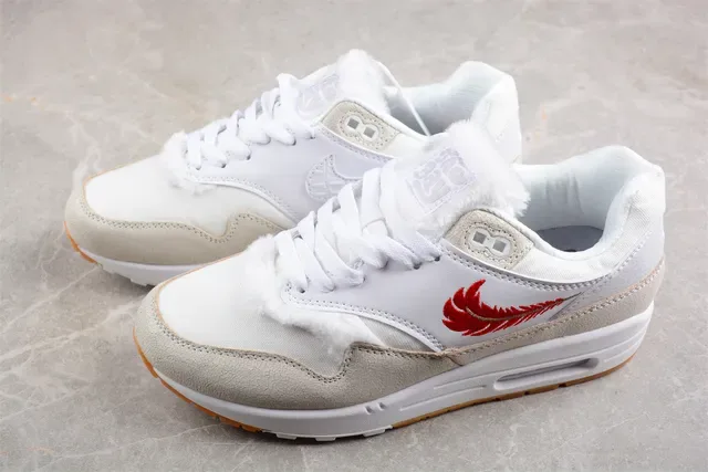 Nike Air Max 1 Blanc Beige Rouge Plume Sneakers Lifestyle 9