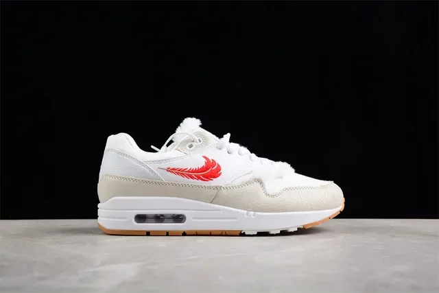 Nike Air Max 1 Blanc Beige Rouge Plume Sneakers Lifestyle 14