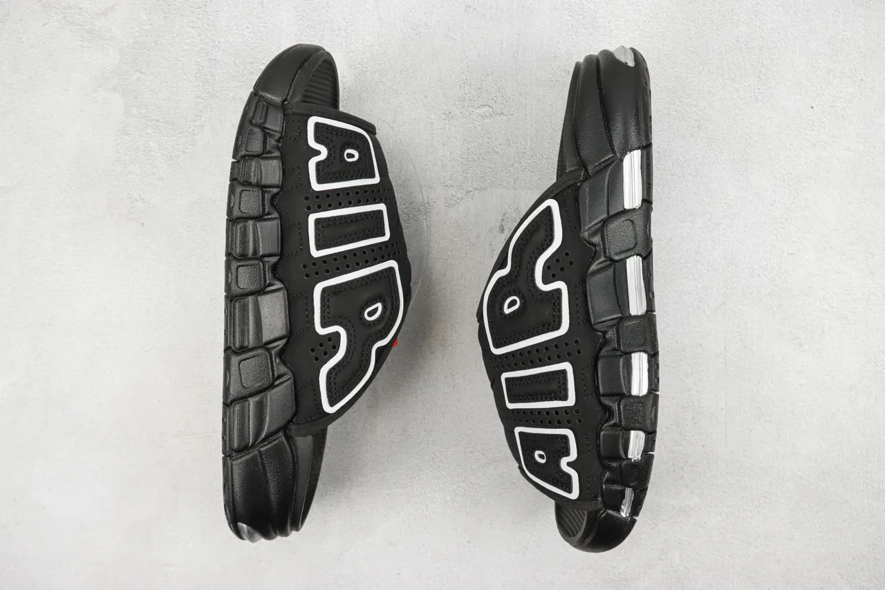 Nike Air More Uptempo Slide Black White Silver sandálias 2