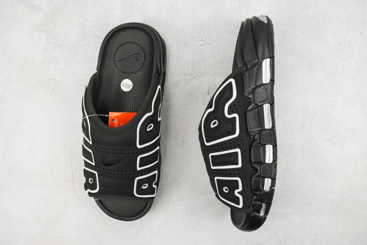 Nike Air More Uptempo Slide Black White Silver sandálias 3