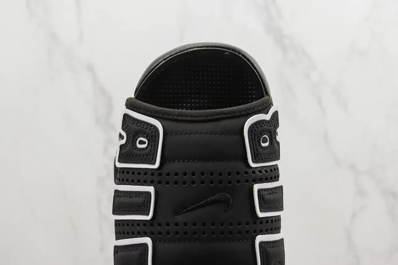 Nike Air More Uptempo Slide Black White Silver sandálias 6