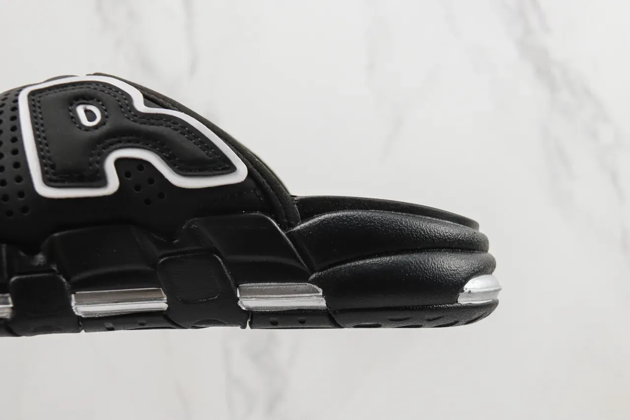 Nike Air More Uptempo Slide Black White Silver sandálias 7