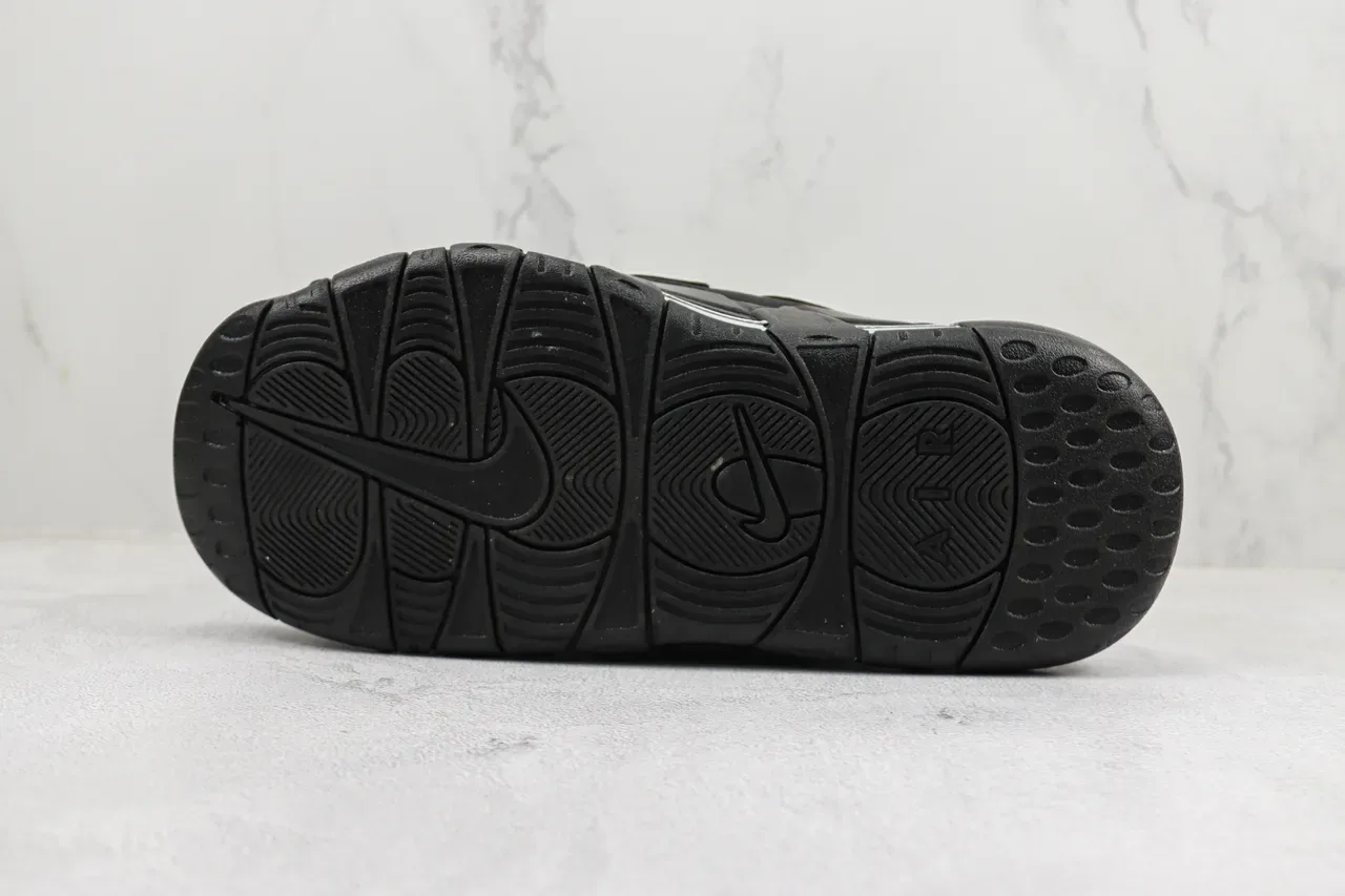 Nike Air More Uptempo Slide Black White Silver sandálias 8