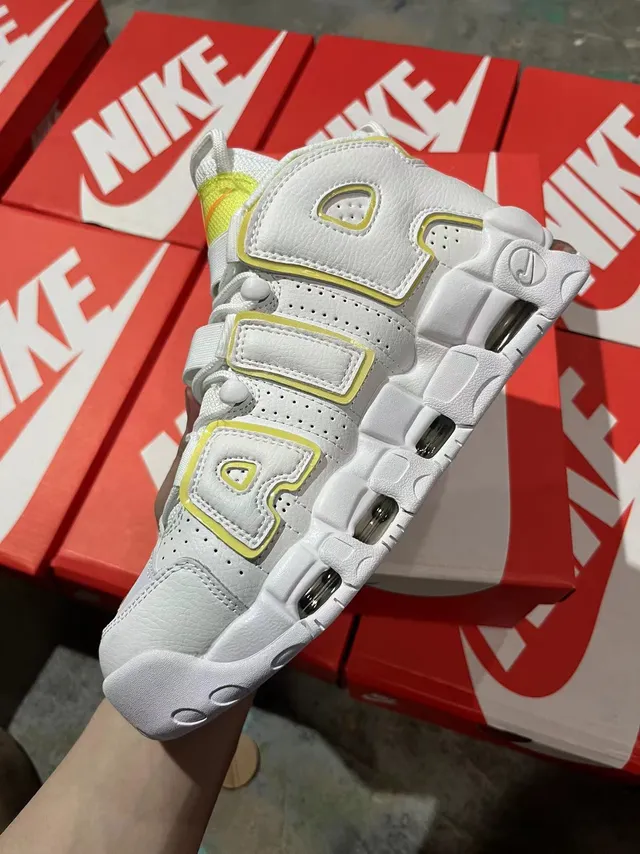 Nike Air More Uptempo Blanco Amarillo Zapatos de Baloncesto 3