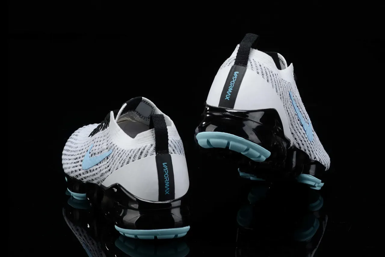 Nike Air VaporMax Flyknit Blanco Azul Tejido Superior Amortiguación Visible Zapatillas Lifestyle 3