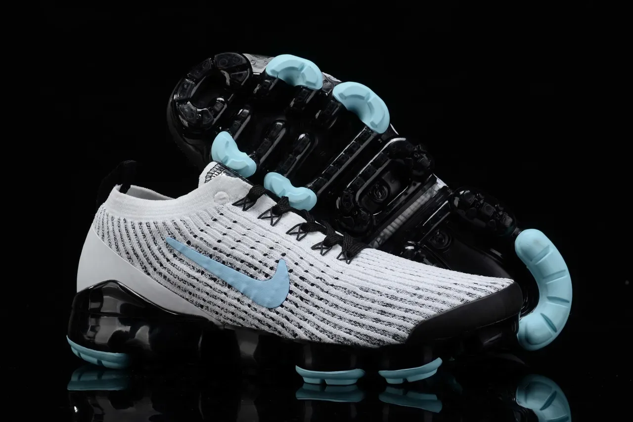 Nike Air VaporMax Flyknit Blanco Azul Tejido Superior Amortiguación Visible Zapatillas Lifestyle 6