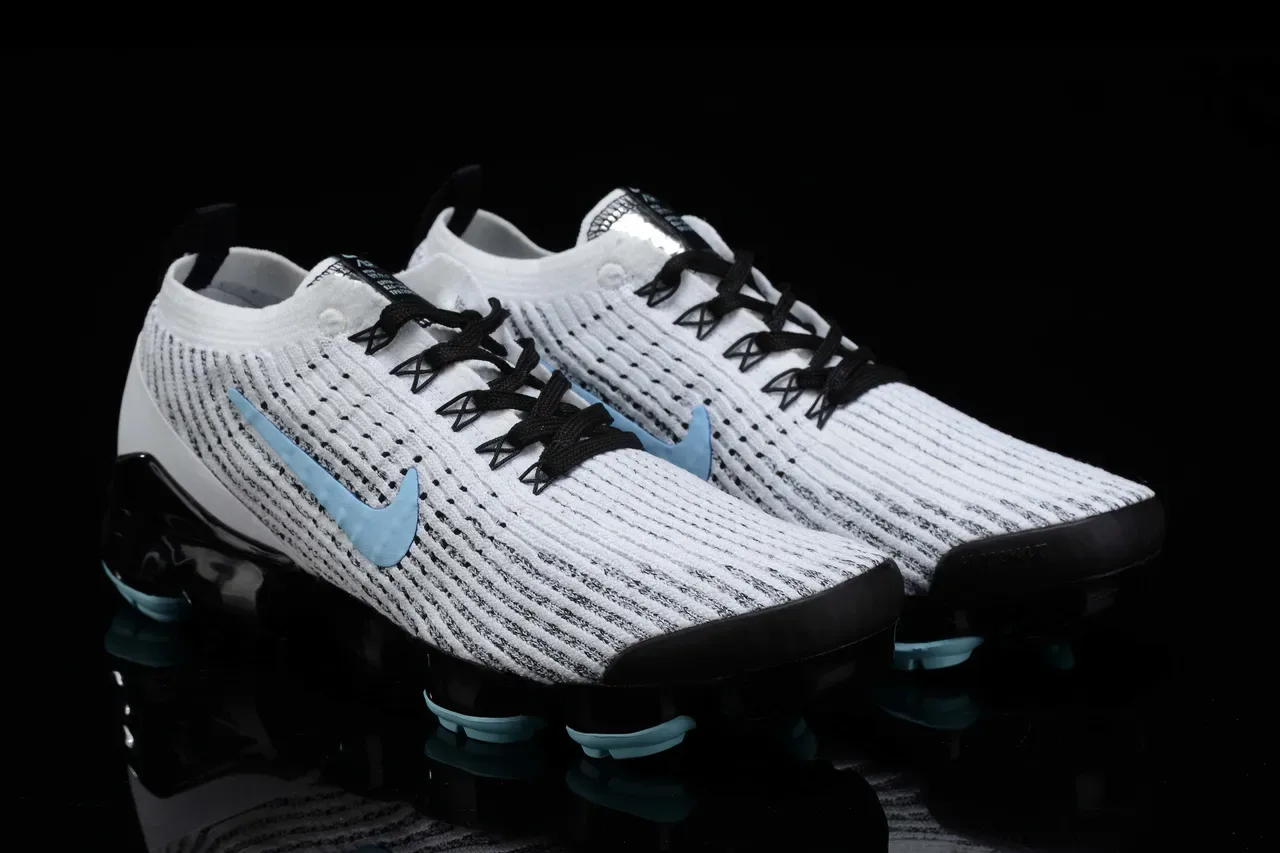 Nike Air VaporMax Flyknit Blanco Azul Tejido Superior Amortiguación Visible Zapatillas Lifestyle 7