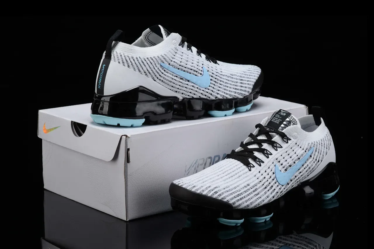 Nike Air VaporMax Flyknit Blanco Azul Tejido Superior Amortiguación Visible Zapatillas Lifestyle 9