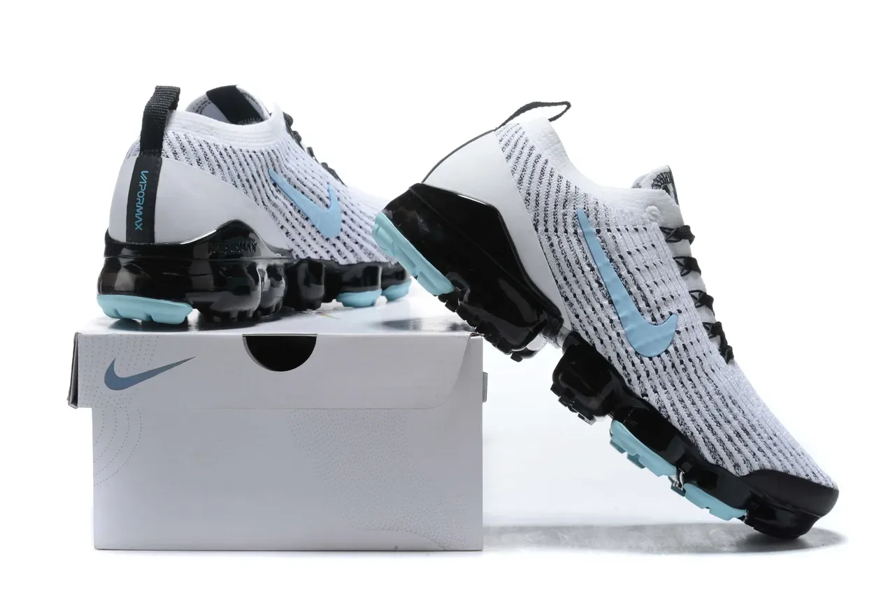 Nike Air VaporMax Flyknit Blanco Azul Tejido Superior Amortiguación Visible Zapatillas Lifestyle 10