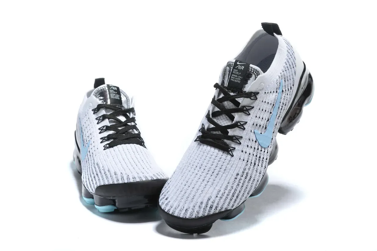 Nike Air VaporMax Flyknit Blanco Azul Tejido Superior Amortiguación Visible Zapatillas Lifestyle 11