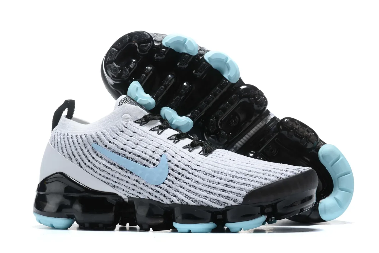 Nike Air VaporMax Flyknit Blanco Azul Tejido Superior Amortiguación Visible Zapatillas Lifestyle 15