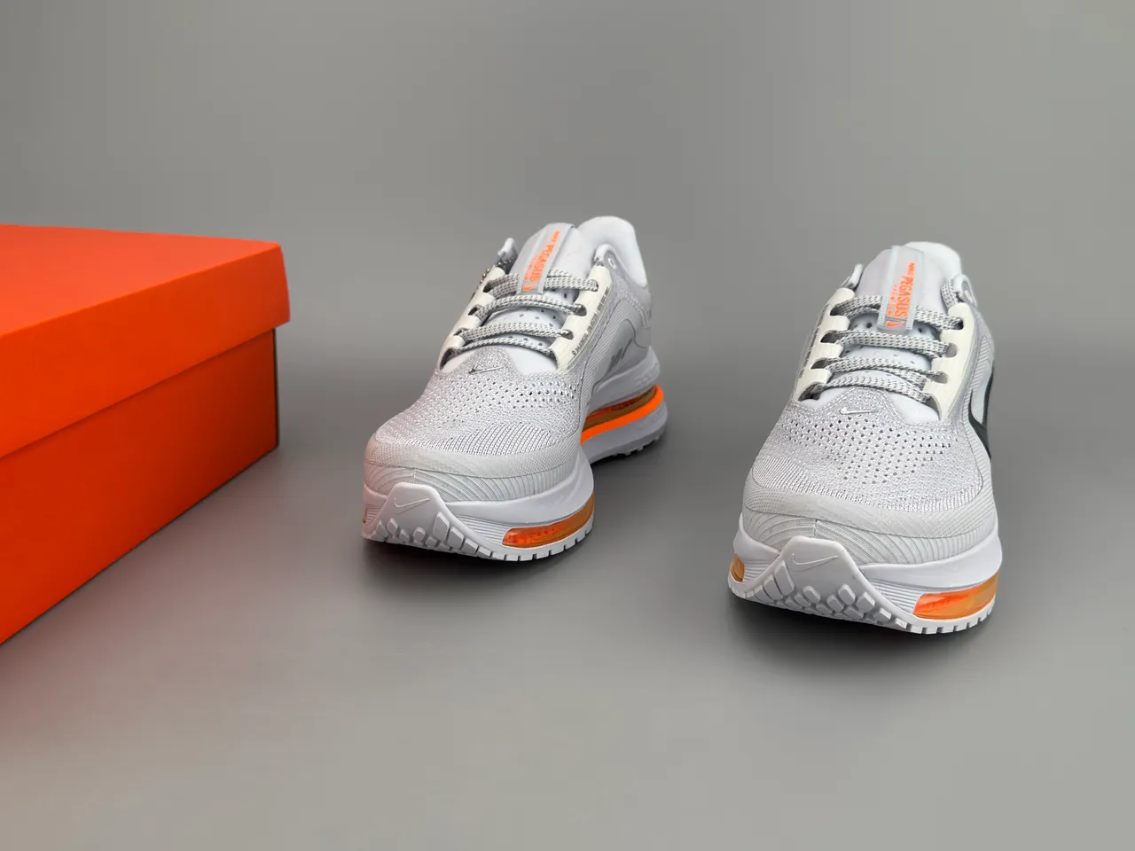 Nike Air Zoom Pegasus Gray Orange Engineered Mesh Upper Full-Length Visible Unit Running Shoes 2