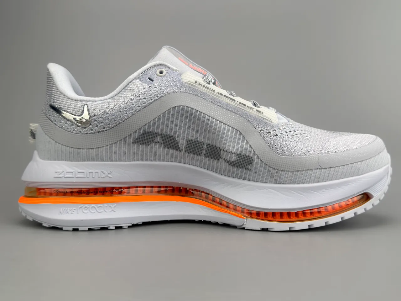 Nike Air Zoom Pegasus Gray Orange Engineered Mesh Upper Full-Length Visible Unit Running Shoes 8