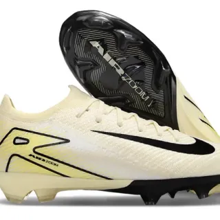 Nike Beige Black Low-Cut Knit Upper Swoosh Accent Firm-Ground Soccer Shoes