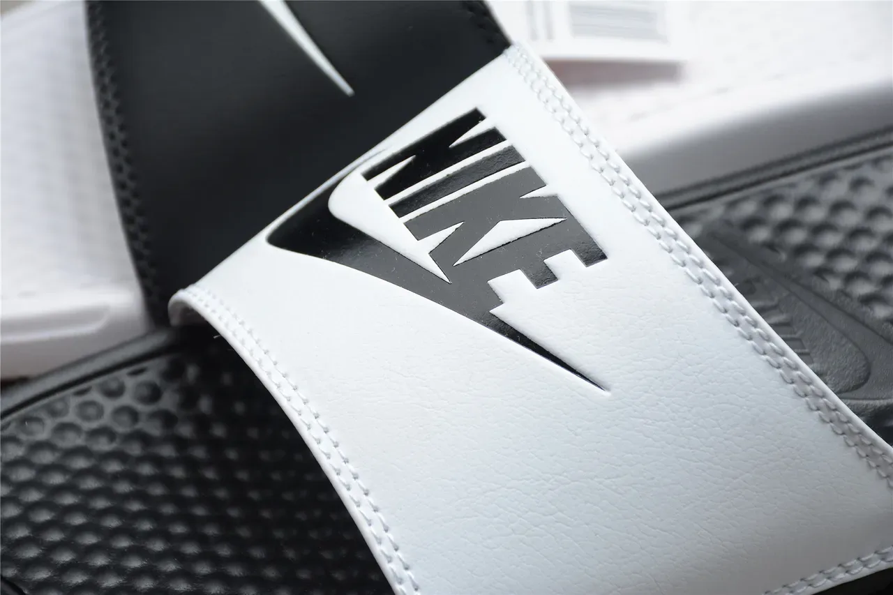 Nike Benassi JDI Black and White Two-Tone Slippers 5