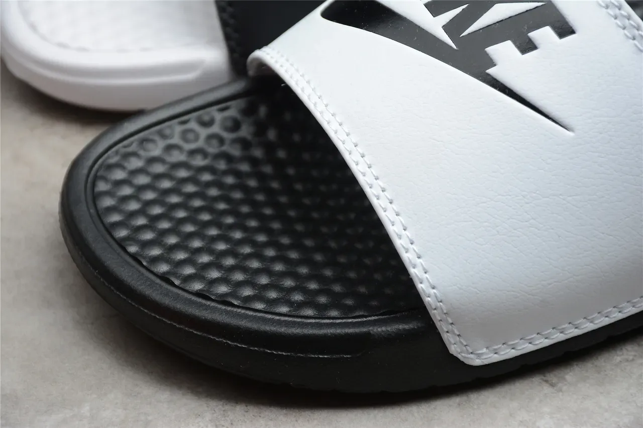 Nike Benassi JDI Black and White Two-Tone Slippers 6