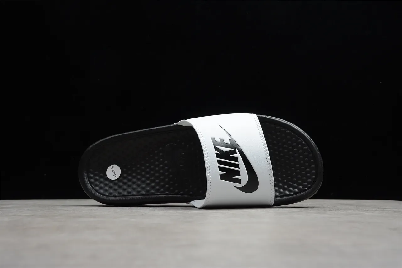 Nike Benassi JDI Black and White Two-Tone Slippers 9