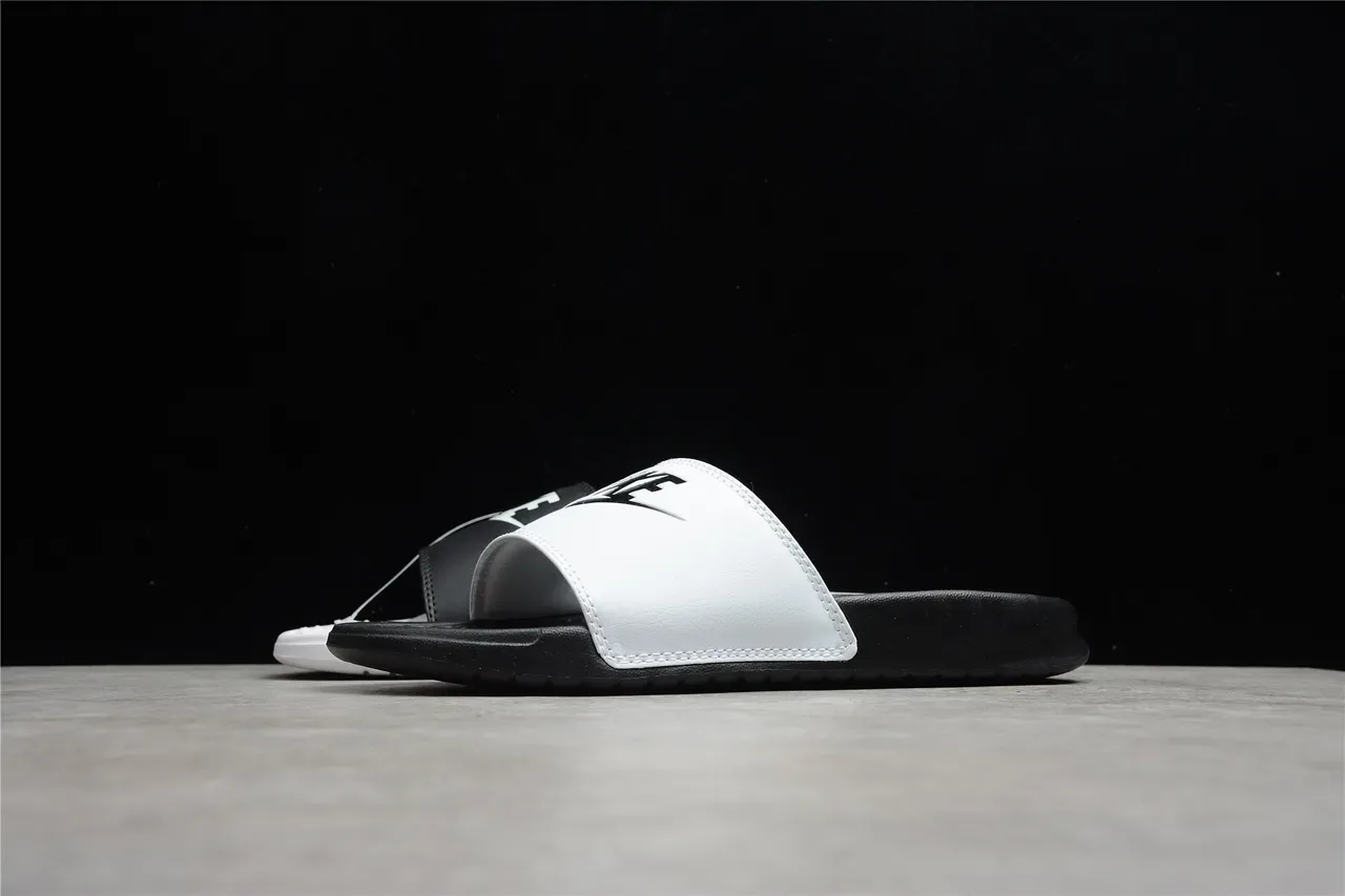 Nike Benassi JDI Black and White Two-Tone Slippers 11