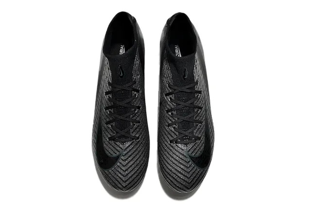 Nike Preto Azul Alto-Corte Colar Ajustável à Meia Texturizado Flyknit Superior Solo Firme Sapatos de Futebol 2