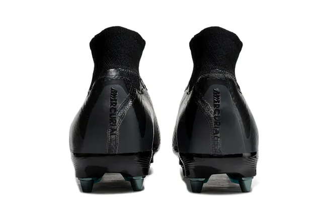 Nike Preto Azul Alto-Corte Colar Ajustável à Meia Texturizado Flyknit Superior Solo Firme Sapatos de Futebol 4