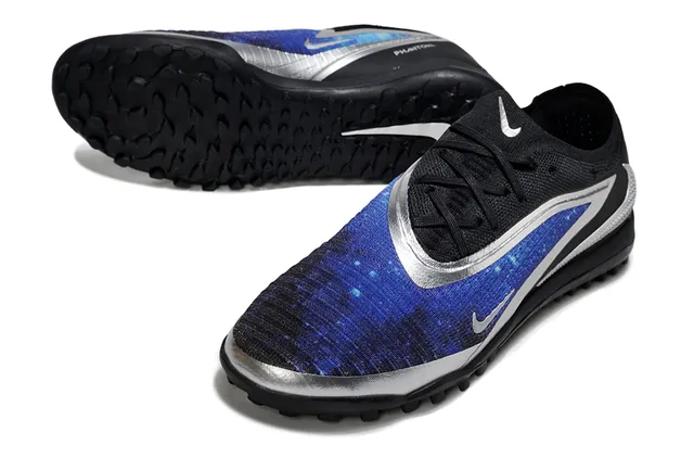 Nike Black Blue Low-Cut Sock-Fit Collar Knit Forefoot Panel Turf Soccer Shoes 4