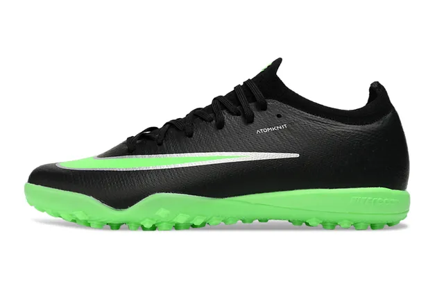 Nike Black Green Low-Cut Sock-Fit Upper Atomknit Textile Turf Soccer Shoes 6